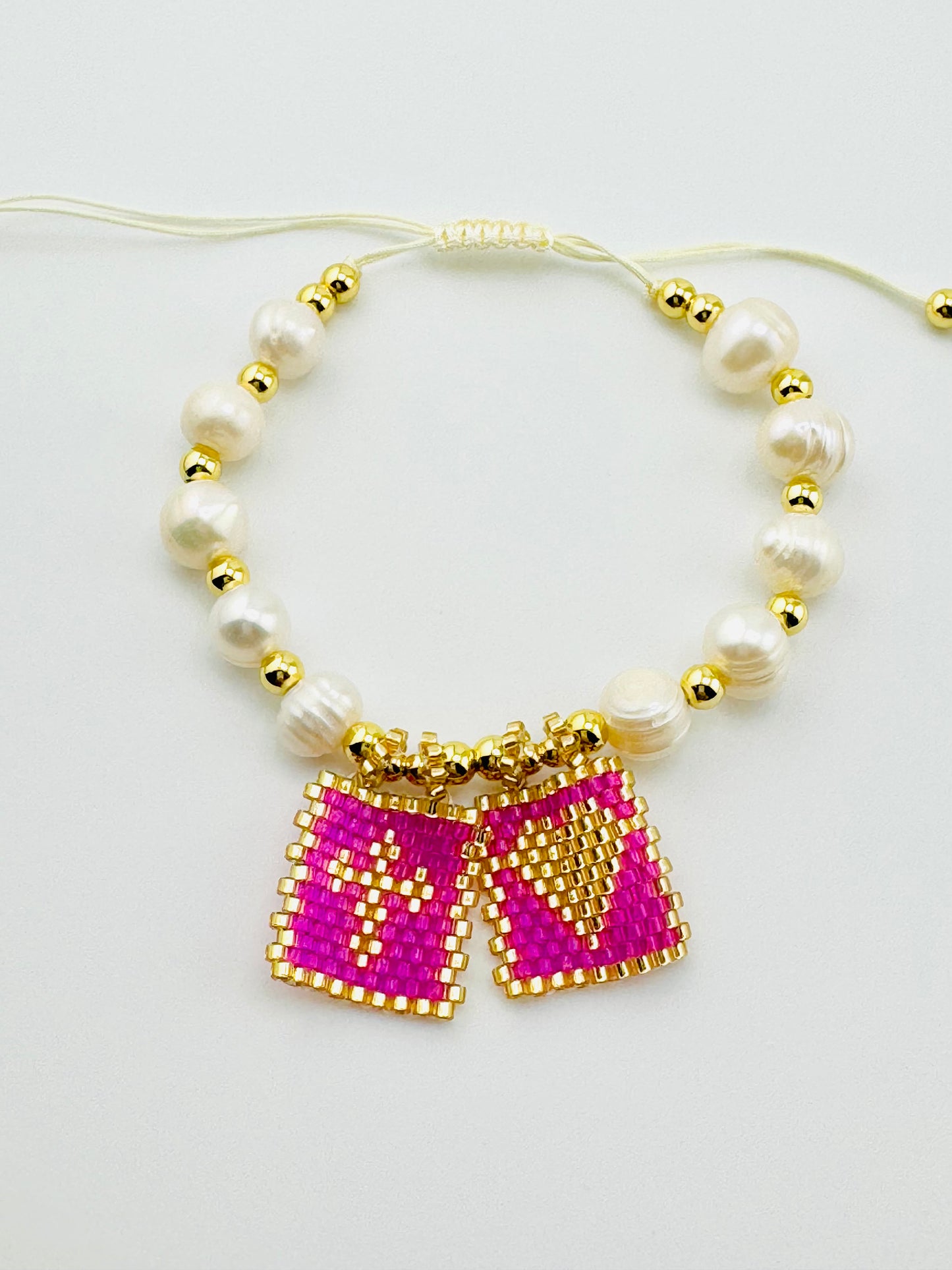 Brielle fresh water pearl with beaded detail in magenta 18k gold filled