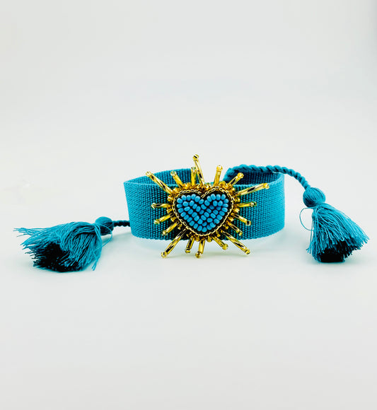 Salma turquoise heart beaded adjustable woven bracelet