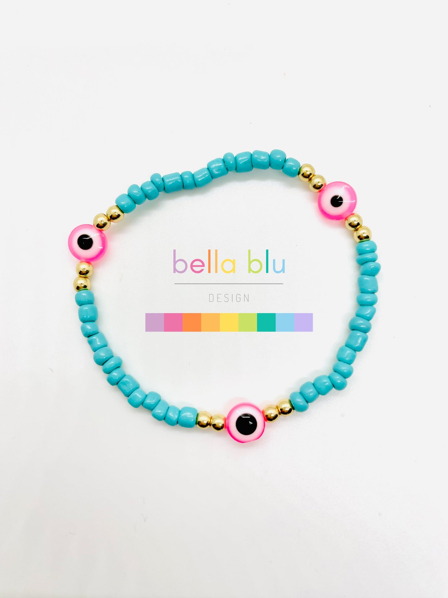 turquoise and pink evil eye bracelet
