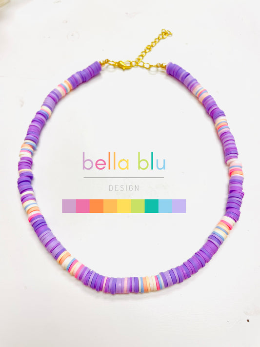 purple and pastel necklace with 18k  gold filled clasp and extender