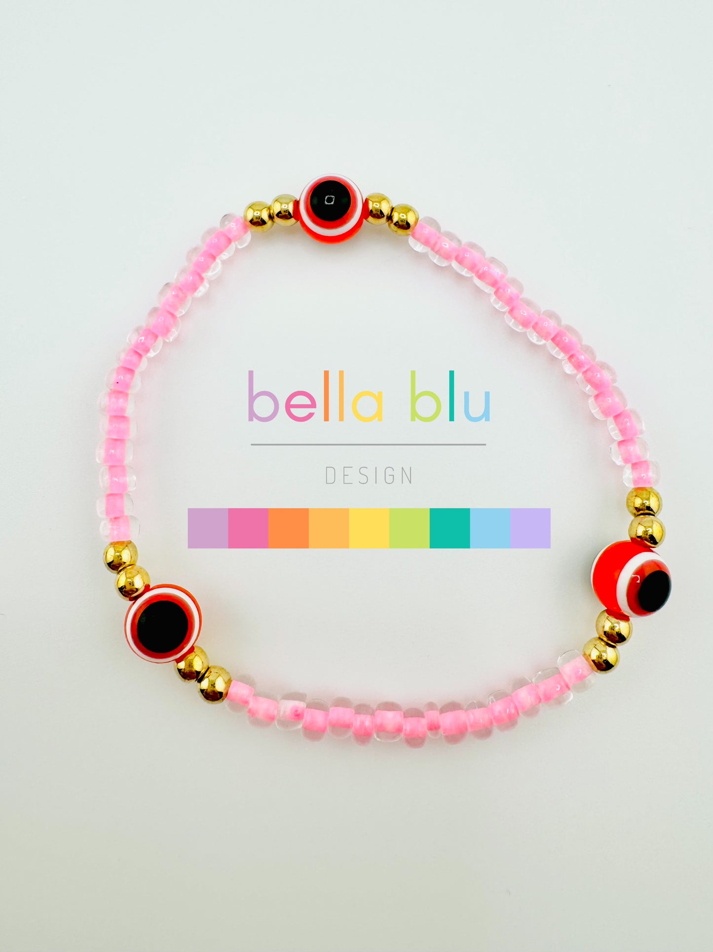 Pink and red evil eye bracelet